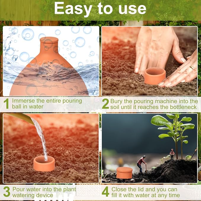 Blushtier 2 Pcs Watering Pots Large Terracotta Watering Pots with Lid 102 oz Terra Cotta Self Watering Pots Water Dripper Automatic Plant Irrigation Devices System for Indoor Outdoor Plants