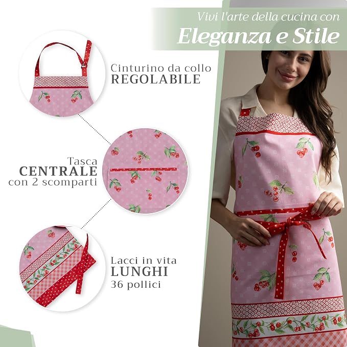 Maison d' Hermine Aprons for women with Pocket 100% Cotton (27.50"x31.50") | Adjustable Neck Strap & long ties Apron Men Chef Wedding Cooking Gardening Server Maid