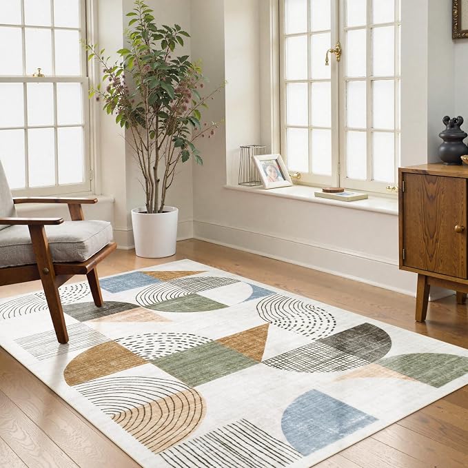 Beeiva Boho Small Area Rugs 3x5, Machine Washable Non-Slip Entry Way Rug, Lightweight Carpet High Traffic Areas Rug for Bedroom Playroom Office (Multi Color,3X5)