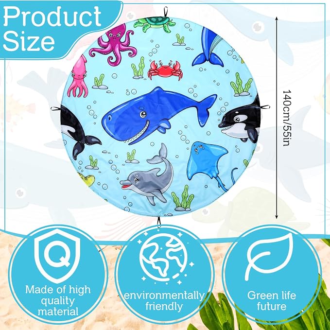 Tondiamo Baby Beach Pool for Toddler Kids Waterproof Foldable, 4.6 x 4.6 ft | 2 in 1 Sandproof Play Blanket, Portable Outdoor Vacation Summer, Mini Splash Pad, Quick Setup with Drawstring