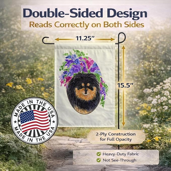 Caroline's Treasures SS8075GF Pomeranian Garden Flag Mailbox Flag Decorative Yard Flag Banner Outside Patio Artwork Yard Flower Beds, Garden Size, Multicolor
