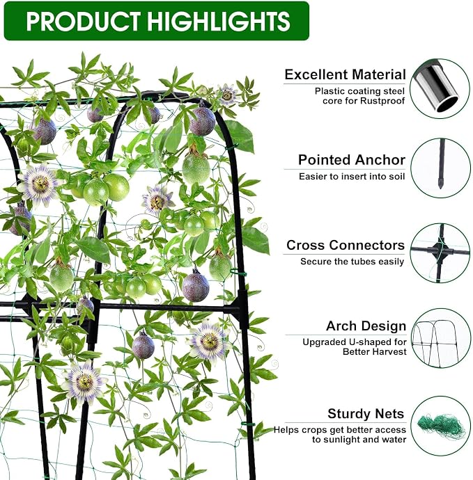 OTOSUNNY Cucumber Trellis, 50x48 inch Garden Arch Trellis for Climbing Plants Outdoor, Rustproof Metal Plant Support Vegetable Vine Tomato Cage Bean Pea Cucumber Trellis for Raised Garden Bed, Black