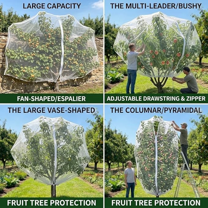 1 Pack 10x13.7Ft Extra Large Drawstring & Zipper Fruit Tree Netting Cover - Reusable Bird Netting for Blueberry Bushes, Anti-Cicada/Deer/Squirrel Large Plant Protection Net