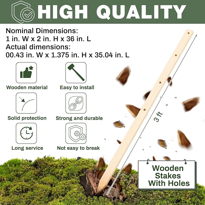 Colingmill 20 Pieces Wooden Garden Stakes with Hole 36 Inch Grade and Survey Stakes Wooden Garden and Sign Posts for Plant Support Silt Fence Yard Farm Survey Boundaries Baselines