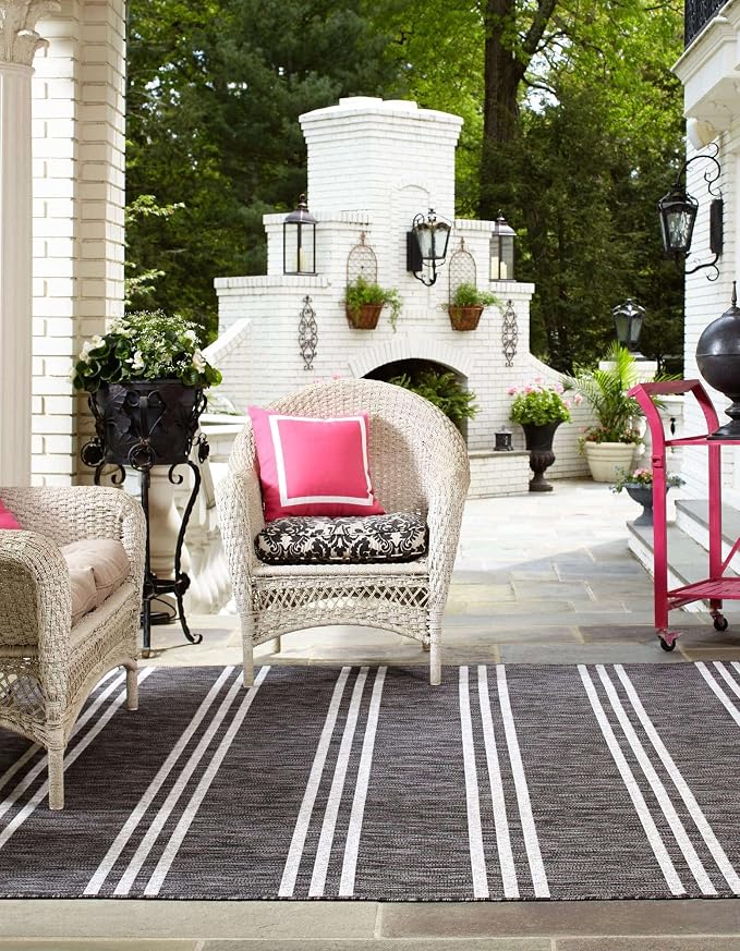 Unique Loom Jill Zarin Outdoor Collection Area Rug - Anguilla (13' Square, Charcoal/ Ivory)