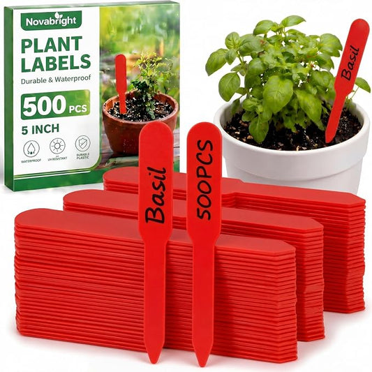 Novabright 500 Pcs Plastic Plant Labels 5 Inch Plant Name Tags for Seedlings Garden Waterproof Plants Markers Nursery Plastic Planting Tags Seed Label for Outdoor Garden Label Pot Stakes(Red)
