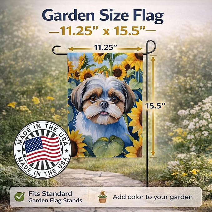 Caroline's Treasures DAC6162GF Shih Tzu in Sunflowers Garden Flag Mailbox Flag Decorative Yard Flag Banner Outside Patio Artwork Yard Flower Beds, Garden Size, Multicolor