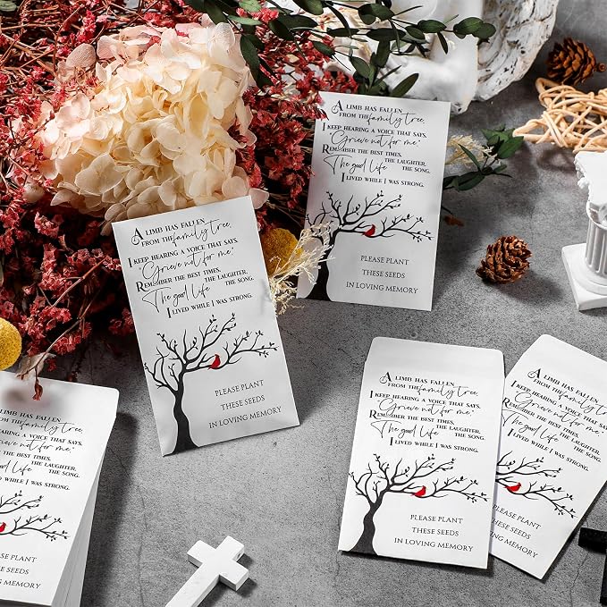 Fumete 120 Pack Cardinal Seed Packets Bulk Memorial Day Coin Envelopes Kraft Small Celebration of Life Funeral Favors for Guests Loss of Loved One Veterans Day Gift, 3.9 x 2.4 Inch