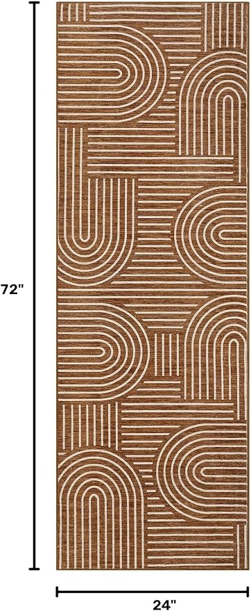 ROYHOME Modern 2x6 Hallway Runner Rug Non Slip Washable Kitchen Rug, Copper | Abstract Bath Mat, Rainbow Geometric Runners Rugs for Bedroom, Soft Long Rugs for Entryway Arch Pattern Bathroom Laundry Dorm