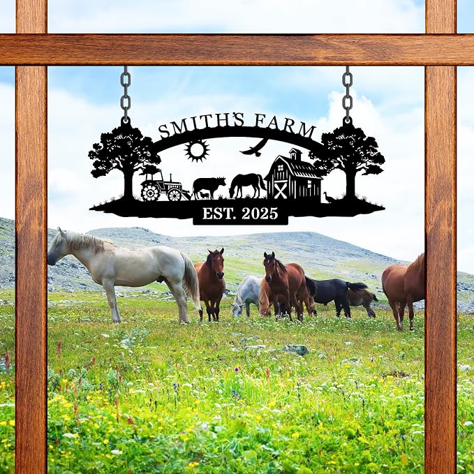 Personalized Metal Farm Hanging Sign, Farm Gate Sign,Custom Your Large Farm Sign, Outdoor Farmhouse Decor, Barn Sign, Farm Sign with all farm Pets