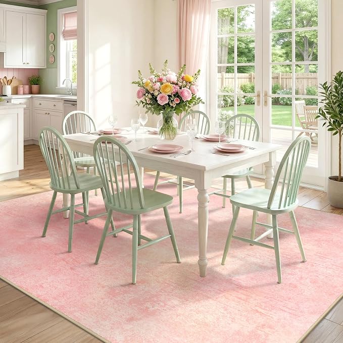 RELEANY Washable 8'x10' Abstract Area Rug for Living Room Light Pink | Carpet for Bedroom, Kitchen, Office, Hallway and Entryway, Printed Pattern, Non‑Slip, Soft, Stain‑Resistant, Easy to Clean