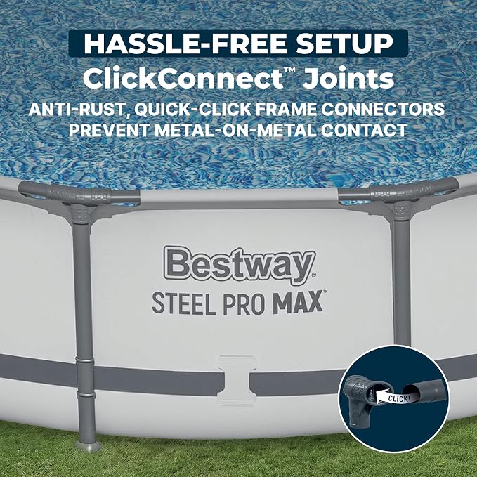 Bestway Steel Pro MAX 14' x 33" Round Above Ground Pool Set with Pump | Metal Frame Pool, Corrosion-Resistant Steel, Puncture-Resistant Liner, Filter Pump, No-Tool Setup, Quick-Click Connectors