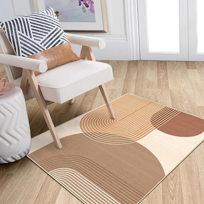 Boho Rug 2x3 for Entryway Bohemian Rugs Machine Washable Modern Geometric Non Slip Printed Low Pile Indoor Door Mat Floor Carpet for Bedroom Bathroom Kitchen Laundry,Orange