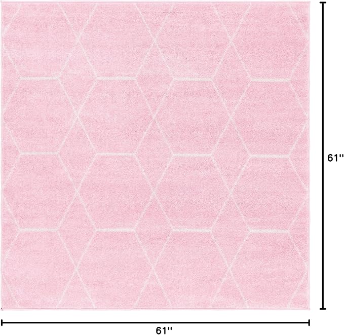 Unique Loom Trellis Frieze Collection Area Rug - Geometric (5' Square, Light Pink/ Ivory)
