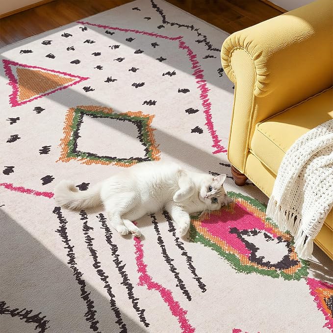 jinchan 3x7 Runner Rug Hot Nerd Boho Geometric Washable Hallway Rug, Beige | Tribal Inspired, Abstract Pattern, Irregular Lines, Washable, Soft Texture, Non-Slip, Low Pile, Kitchen, Bedroom
