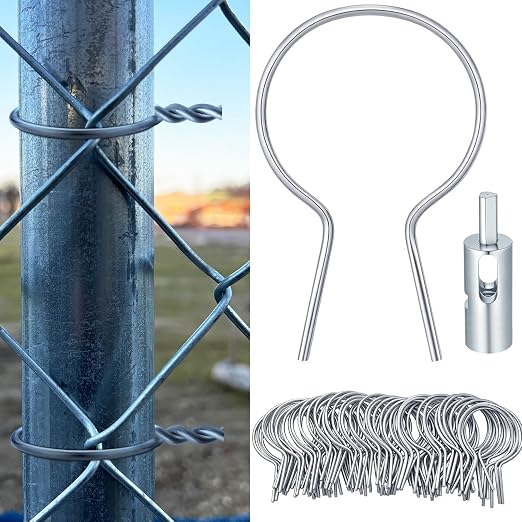 Hicarer 200 Pcs 1-3/8'' OD Twist Fence Ties Preformed 9 Gauge Galvanized Steel with Drill Chuck Pre-Cut Chain Link Fence Tools for Fixing Chain Link Mesh to Posts Farms Gardens(Silver)