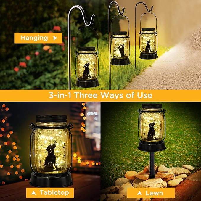kyoryuger Dog Lover Gifts for Women/Mom/Grandma/Sister, Dog Butterfly Solar Lights Outdoor Hanging Dog Solar Lanterns Outdoor Fairy Lights, Puppy Decor for Yard Lawn Garden Patio Torch Birthday Gift