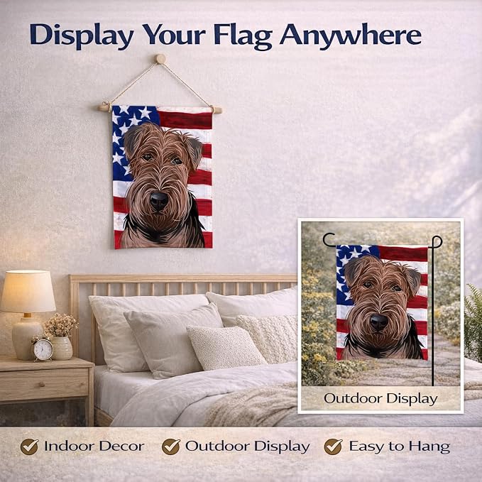 Caroline's Treasures CK6754GF Welsh Terrier American Flag Garden Flag Mailbox Flag Decorative Yard Flag Banner Outside Patio Artwork Yard Flower Beds, Garden Size, Multicolor