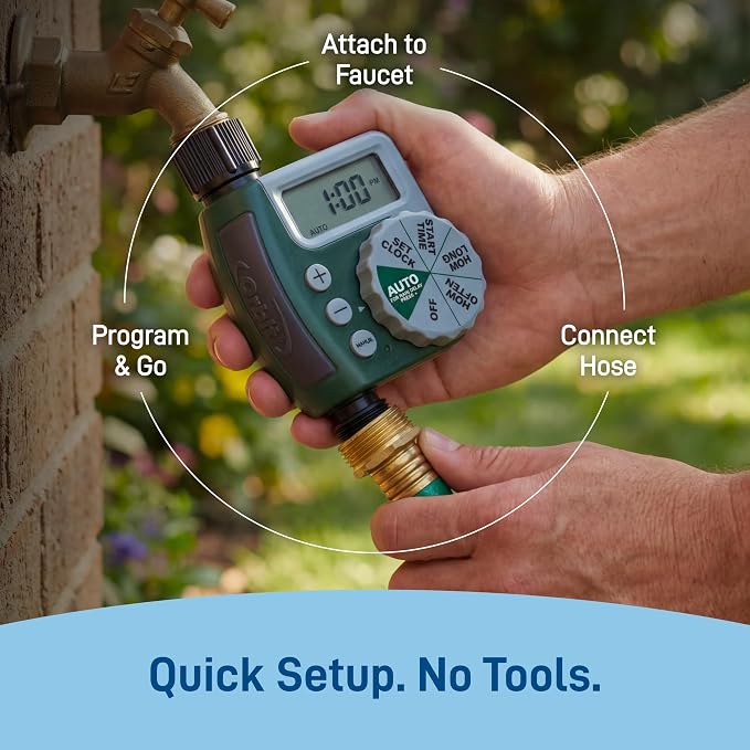 Orbit Programmable Digital Hose Watering Timer - 1 Outlet - Battery Powered - with LCD Screen - Built-in Rain Delay - Water-Resistant - 62061
