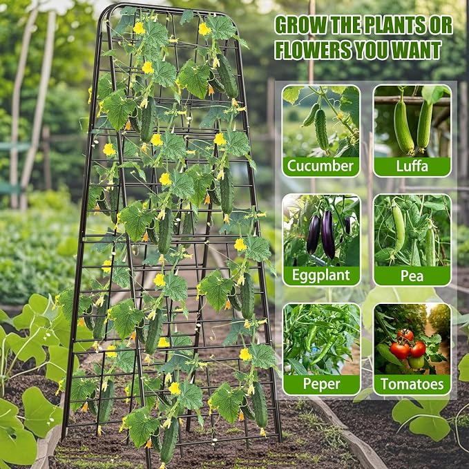Heavy Duty 50"x17" Adjustable A-Frame Trellis for Climbing Plants – Rust-Proof Metal Garden Trellis with Dense Grid Design, Perfect for Raised Beds, Tomatoes, Cucumbers & Outdoor Vines (Black, 2 Pcs)