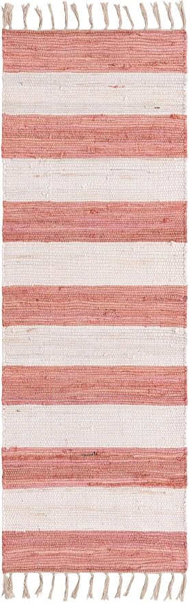 Unique Loom Chindi Rag Collection Area Rug - Striped (2' 2" x 6' 1" Runner, Coral and Ivory)