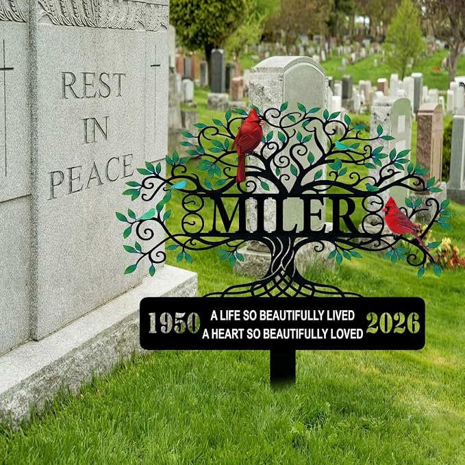 Personalized Tree of Life Cardinal Memorial Yard Sign Decor | custom name cardinal memorial yard sign with stakes garden plaque sympathy gift for mom outdoor decor for loss of loved one