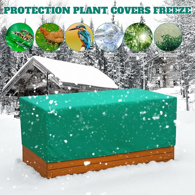 4 Pcs Plant Covers Freeze Protection 52×28.3×19.7 Inch Rectangular Plant Box Cover with Drawstring Large Tree Covers Frost Protection Blankets for Outdoor Garden Raised Beds(Green)
