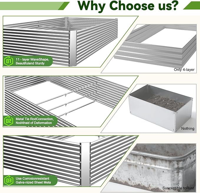 2 Pack Tall 8FT Raised Beds for Gardening, Corrugated Galvanized Steel Raised Garden Bed, Outdoor Metal Above Ground Garden Bed for Vegetables and Flowers(Rectangular)-8x3FT