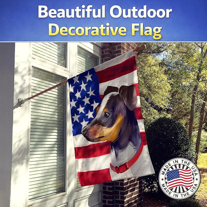 Caroline's Treasures CK6582CHF Japanese Terrier American Flag House Flag Large Porch Sleeve Pole Decorative Outside Yard Banner Artwork Wall Hanging, Polyester, House Size, Multicolor
