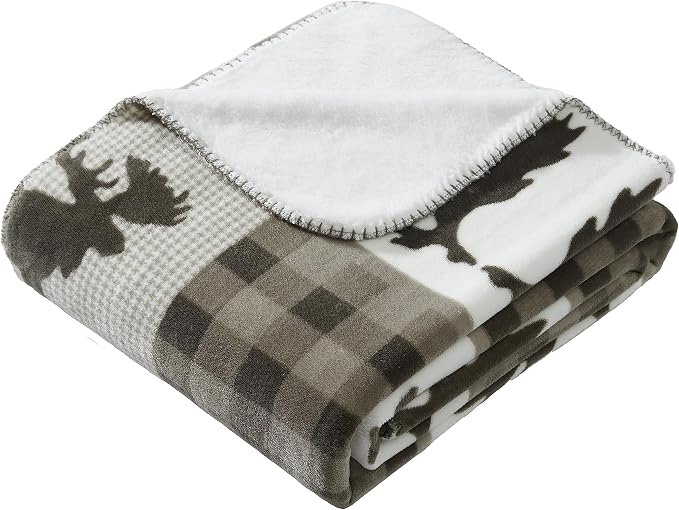 Cathay Home Coleman Large Oversized Reversible Micro-Mink and Sherpa Throw Blanket 60x80 Inch, Dark Taupe