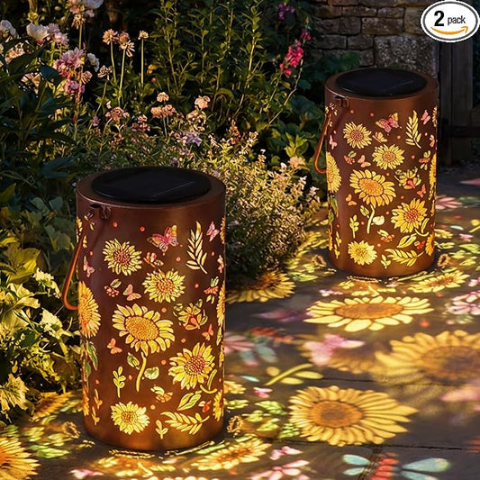 2 Pack Sunflower Solar Lanterns Outdoor Waterproof , Garden Backyard Patio Decor Gifts for Women Mom Sister Her, Grandma Hanging Solar Lights Metal Decoration Outside for Yard, Patio, Backyard, Porch