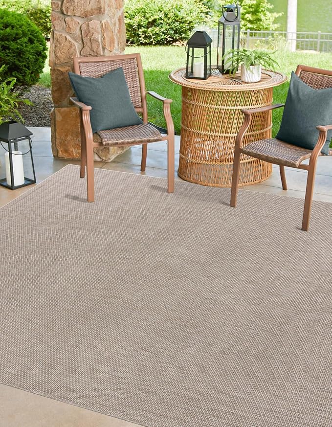 Unique Loom Outdoor Solid Collection Area Rug (10' Square Beige/Ivory)