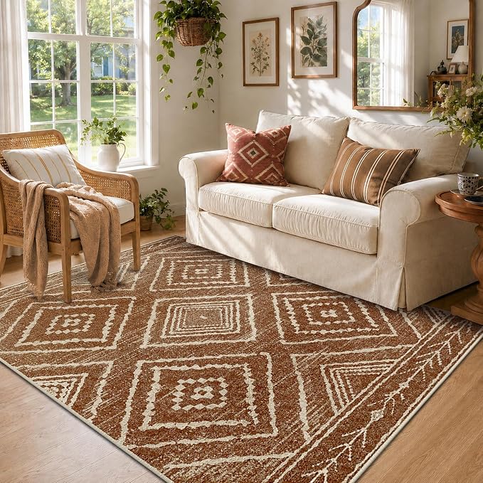 Area Rug 3x5 Rug Low Pile Print Pattern Machine Washable Non-Slip Western Rug for Living Room Bedroom Entryway Tribal Series -Yellowbrown/Cream | Soft Western No Slip Low Pile Print Foldable Indoor for Kitchen Dining Room