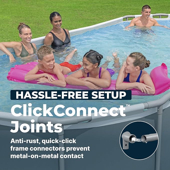 Bestway Steel Pro MAX 18' x 9' x 48" Above Ground Pool Set with Pump | Durable Oval Metal Frame Outdoor Backyard Swimming Pool, Puncture-Resistant Liner - Ladder and Cover Included, Gray