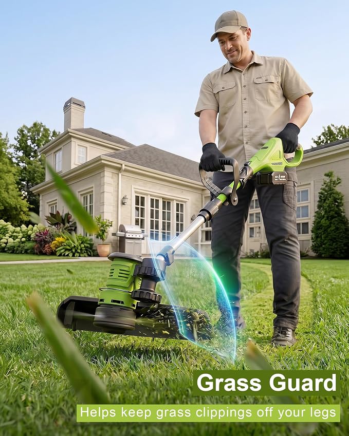 DEGGE Cordless Electric Weed Wacker, 2X 3.0Ah/ 21V/ 12" Battery Powered Weed Eater, 2 in 1 String Trimmer & Lawn Edger with Auto Feed, 650W Motor, 8 Spools for Yard Garden Sideway (Charger Included)