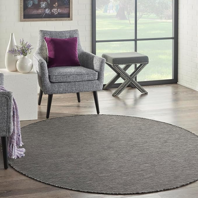 Nourison Home Positano Charcoal 6' x Round Area Rug - Easy Clean, Non Shedding, Bed Room, Living Room, Dining Room, Kitchen (6' x Round)