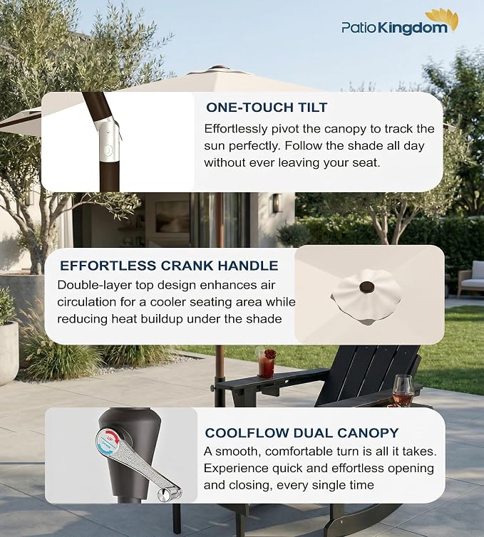 PatioKingdom 10FT Patio Umbrella with Push Button Tilt and Crank, Outdoor Market Umbrella with 8 Fiberglass Ribs, UV Protection Table Umbrella for Pool,Backyard,Garden,Deck