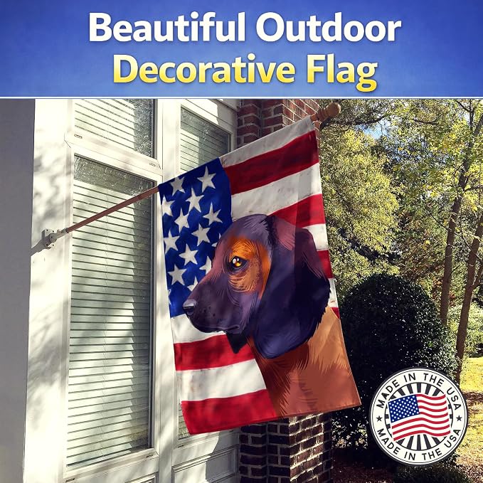 Caroline's Treasures CK6420CHF Bavarian Mountain Hound American Flag House Flag Large Porch Sleeve Pole Decorative Outside Yard Banner Artwork Wall Hanging, Polyester, House Size, Multicolor