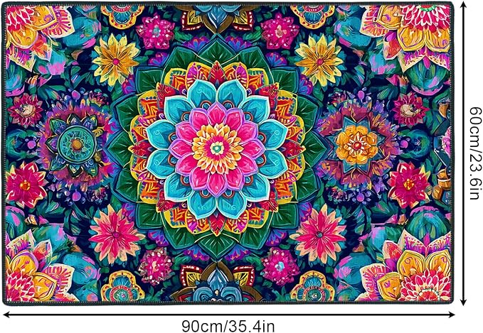 Vibrant Multicolor Mandala Floral 2x3 Entry Rug,Washable Small Rugs for Entryway Kitchen Bathroom Door Mat Indoor Entrance,Non Slip Rubber Backing,Stain & Fade Resistant,Boho Psychedelic Decor
