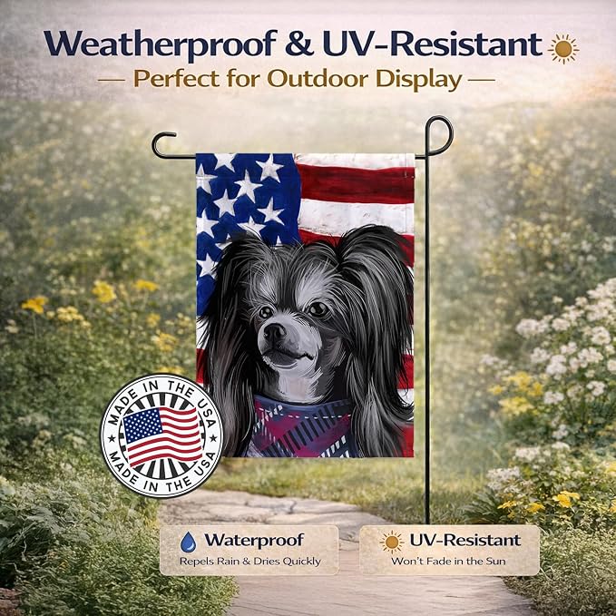 Caroline's Treasures CK6487GF Chinese Crested Dog American Flag Garden Flag Mailbox Flag Decorative Yard Flag Banner Outside Patio Artwork Yard Flower Beds, Garden Size, Multicolor