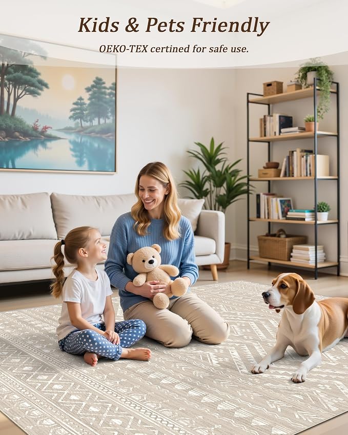 Miukiki 10x14 Area Rugs for Living Room Non Slip Washable Rug Brown | Soft Low Pile Indoor Extra Large Floor Carpet Stain Resistant Machine Washable Rug for Bedroom Dining Room 10'x14'