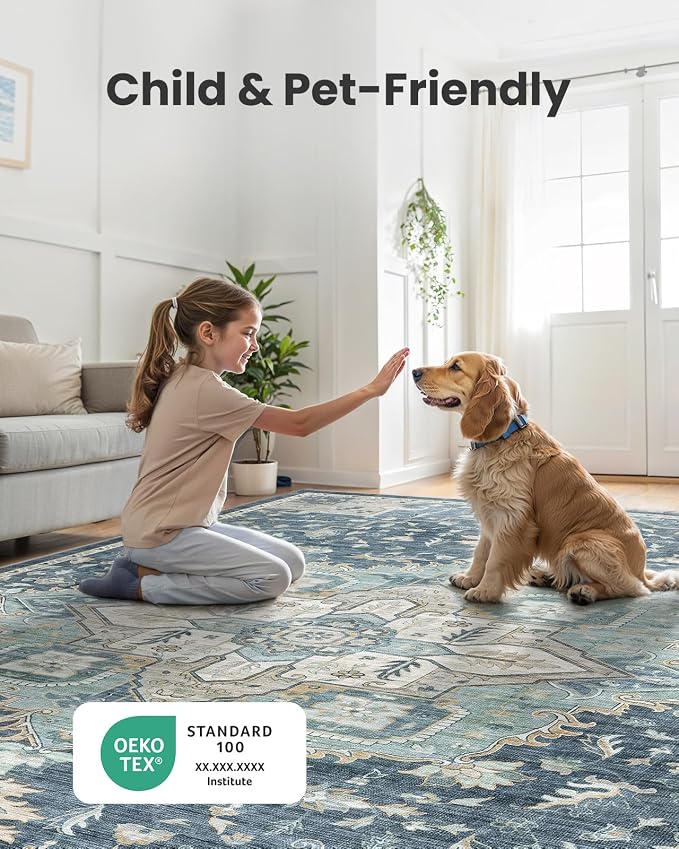 AMADA HOMEFURNISHING 2x5 Washable Runner Rug, Low-Profile Kitchen Rugs with Non-Slip Backing & Durable Edge Binding, Vintage Entryway Runner Rug for Bedroom & Hallway