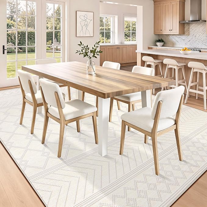 pmtsns Area Rugs 9x12 Washable Rug for Living Room(Beige, 9'x12') | Modern Geometric Moroccan Large Rugs Non-Slip Soft Stain Resistant Rug Indoor Printed Carpet for Bedroom Dining Room Nursery