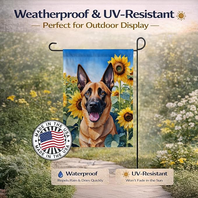 Caroline's Treasures DAC6022GF Belgian Malinois in Sunflowers Garden Flag Mailbox Flag Decorative Yard Flag Banner Outside Patio Artwork Yard Flower Beds, Garden Size, Multicolor