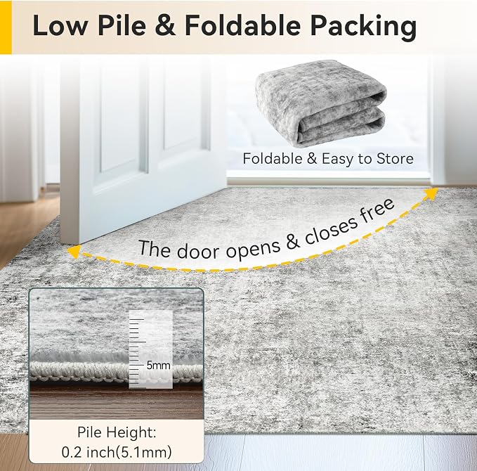 RELEANY Washable Runner 2'x6' Abstract Area Rug for Hallway Gray White | Carpet for Kitchen, Entryway, Bathroom, Living Room, Bedroom, Printed Pattern, Non‑Slip, Soft, Stain‑Resistant, Easy to Clean
