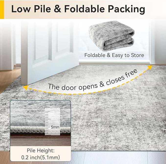 RELEANY Washable 2'x3' Abstract Area Rug for Living Room Gray White | Carpet for Bedroom, Kitchen, Office, Hallway and Entryway, Printed Pattern, Non‑Slip, Soft, Stain‑Resistant, Easy to Clean