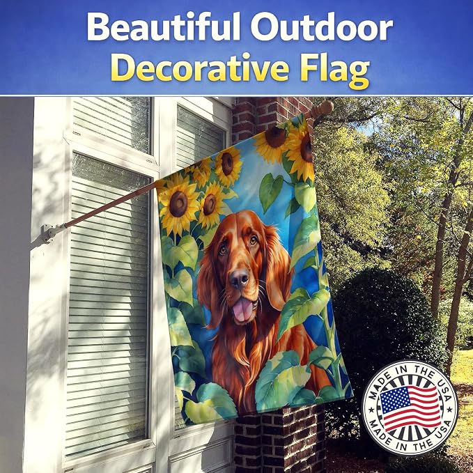 Caroline's Treasures DAC6098CHF Irish Setter in Sunflowers House Flag Large Porch Sleeve Pole Decorative Outside Yard Banner Artwork Wall Hanging, Polyester, House Size, Multicolor