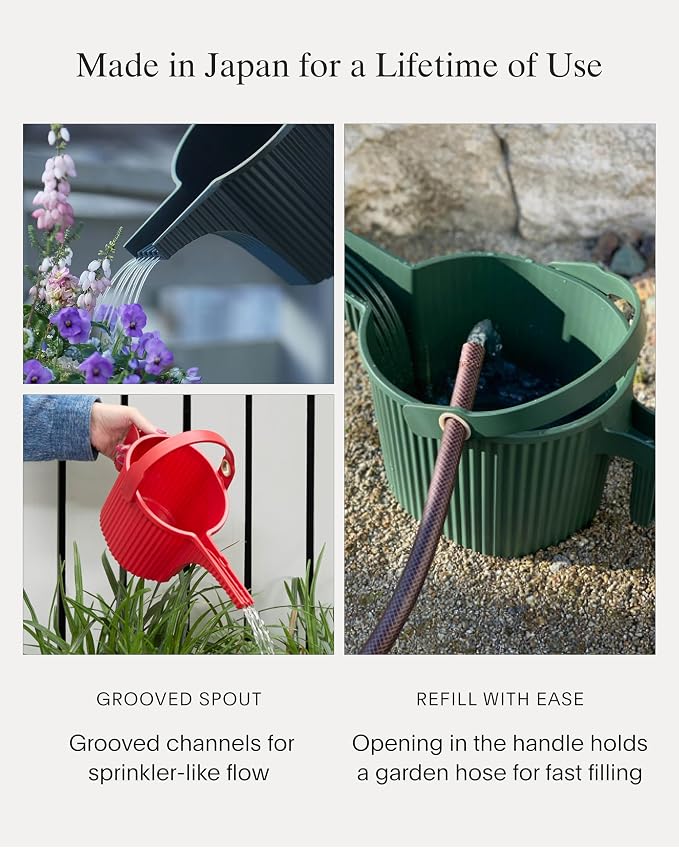 Hachiman Watering Can Set of 2 - Includes Small and Large Plant Watering Can with Widened Spout for Indoor and Outdoor Plants - Hands-Free Filling - Garden Green