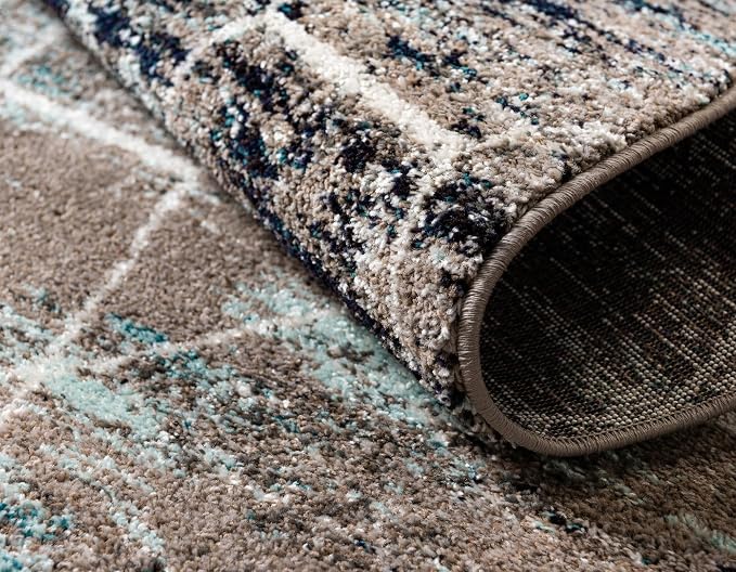 Unique Loom Trellis Frieze Collection Area Rug - Geometric (3' x 5' Oval, Blue Multi/ Ivory)