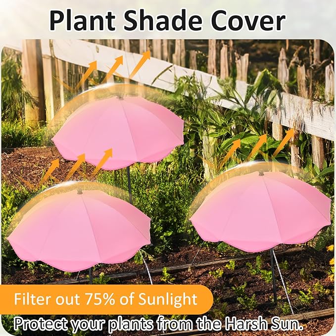 1 Pcs 26 Inch Plant Umbrellas for Outdoor Plants Garden Umbrella Shade for Potted Plant, Garden Bed Flower Pot Provide Shade to ‌defend Blazing Sun (Pink)
